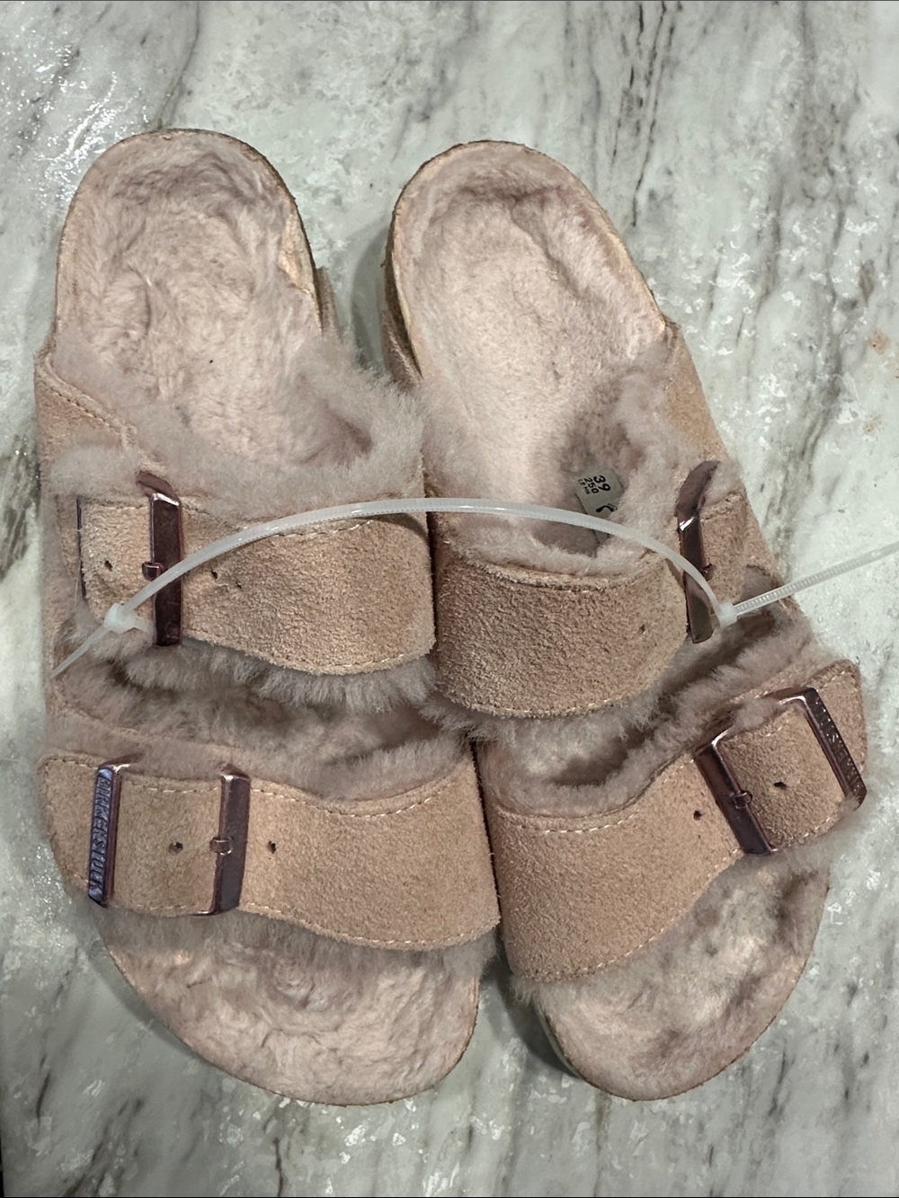 Birkenstock Furry Suede Slide Sandals in Light Pink